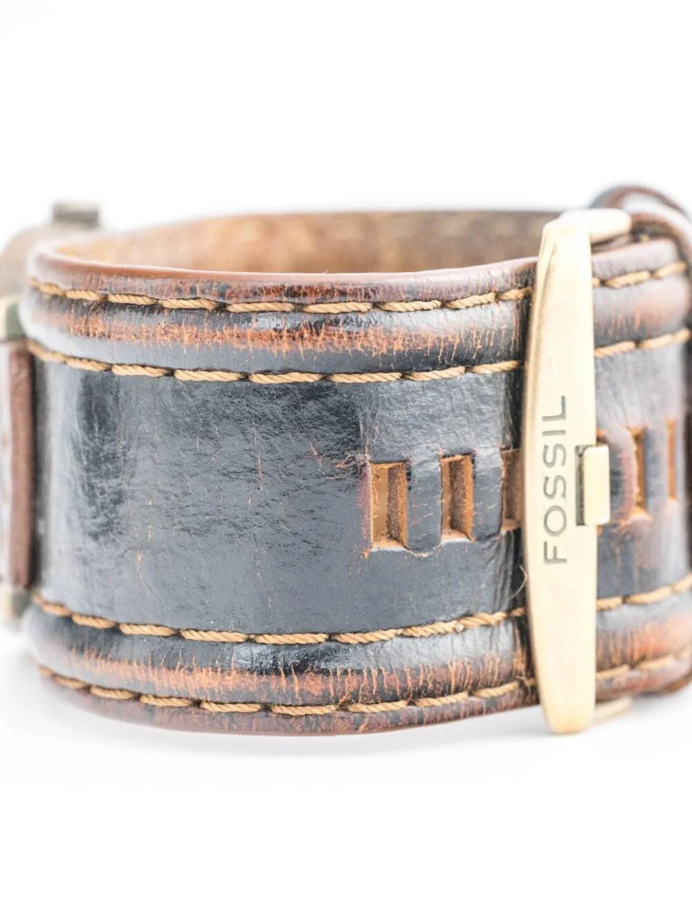 Fossil JR-9497 Genuine Leather Distressed Bronze Case Quartz Analog Men's Watch